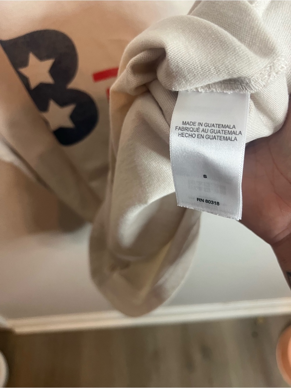 Lucky Brand Cream Short Sleeve Tee with Blue and Red 'Bud' Graphic - Picture 5 of 6